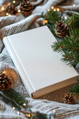 white book mockup on Christmas background. ai generated