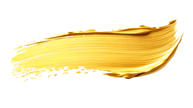 Golded paint brush stroke. Glitter gold color smear stain on white background. Gold stroke banner with glossy texture for banner, invitation, wedding or bithday card template, PNG - Powered by Adobe