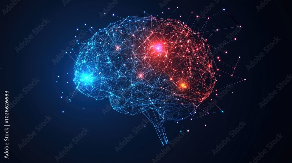 Poster abstract brain network with colorful connections