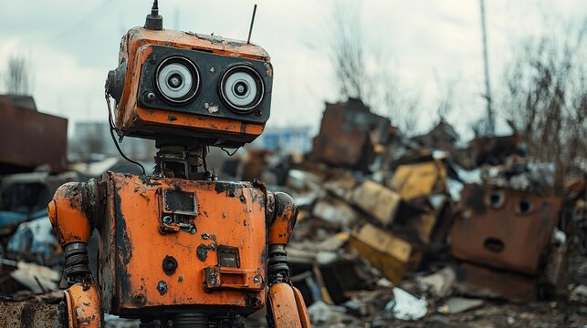 Rusty Robot in a Junkyard