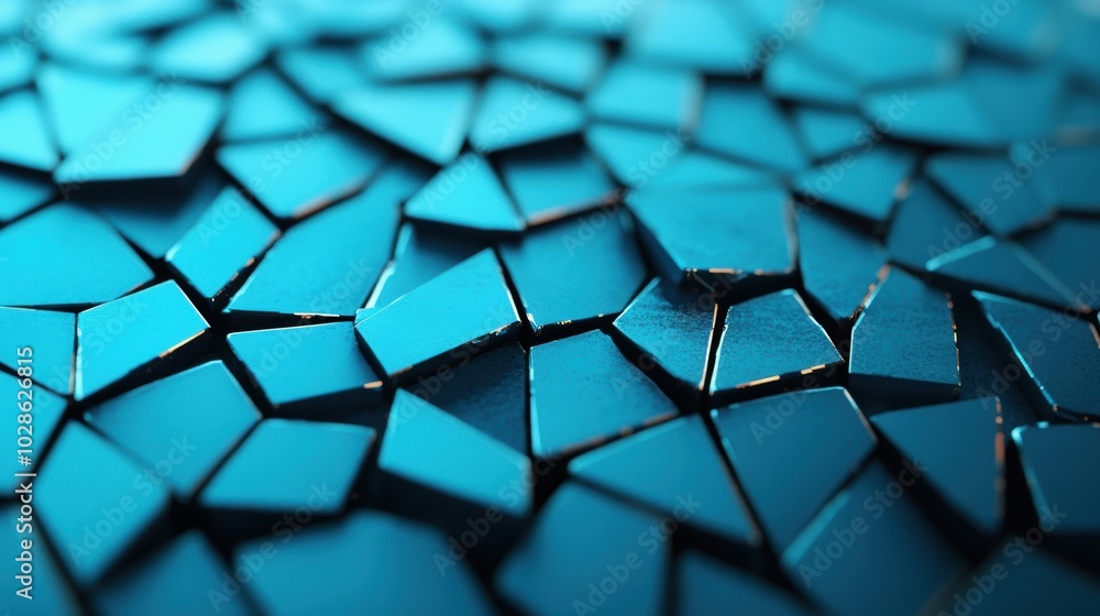 Poster a close-up of an abstract mosaic composed of irregular blue geometric shapes, creating a modern and 