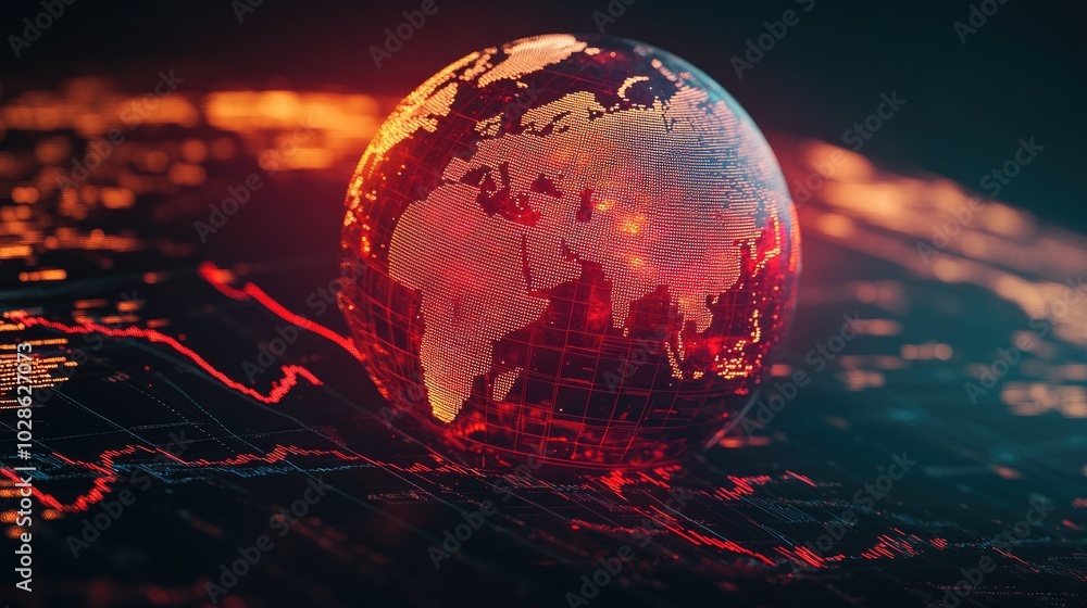 Poster global digital network with fiery visualization