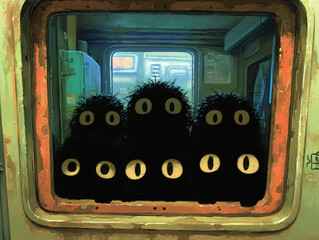 animated image of a house cat , small creature and a small bird. 