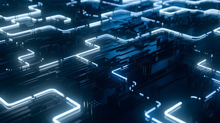 Futuristic 3D Circuit Network Render in Neon Style