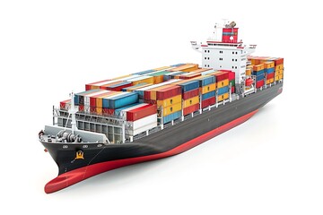Cargo container ship isolated on white background