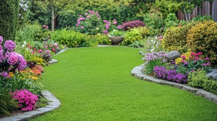Serene Garden Pathway Surrounded by Vibrant Flowers