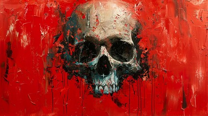 Abstract Skull Painting - Red and Black Canvas