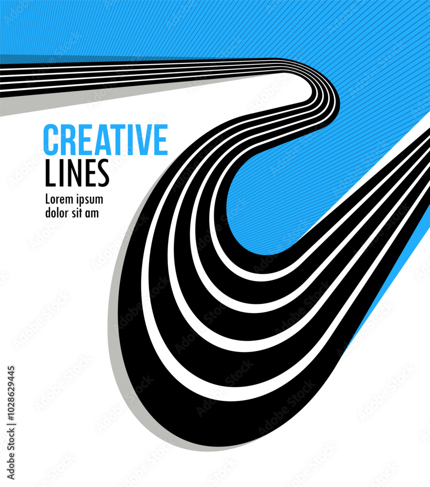Poster 3d lines in motion vector abstract background, creative and dimensional curved stripes dynamic compo