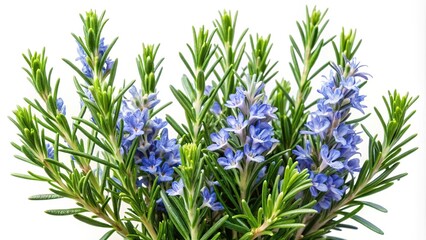 Fototapeta premium Panoramic blue rosemary flowers on white background