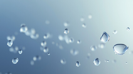 Abstract Blue Floating Water Droplets On A Smooth Blurred Gradient Background