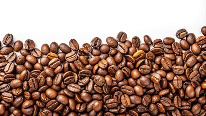 Fototapeta premium Panoramic border of coffee beans on white background