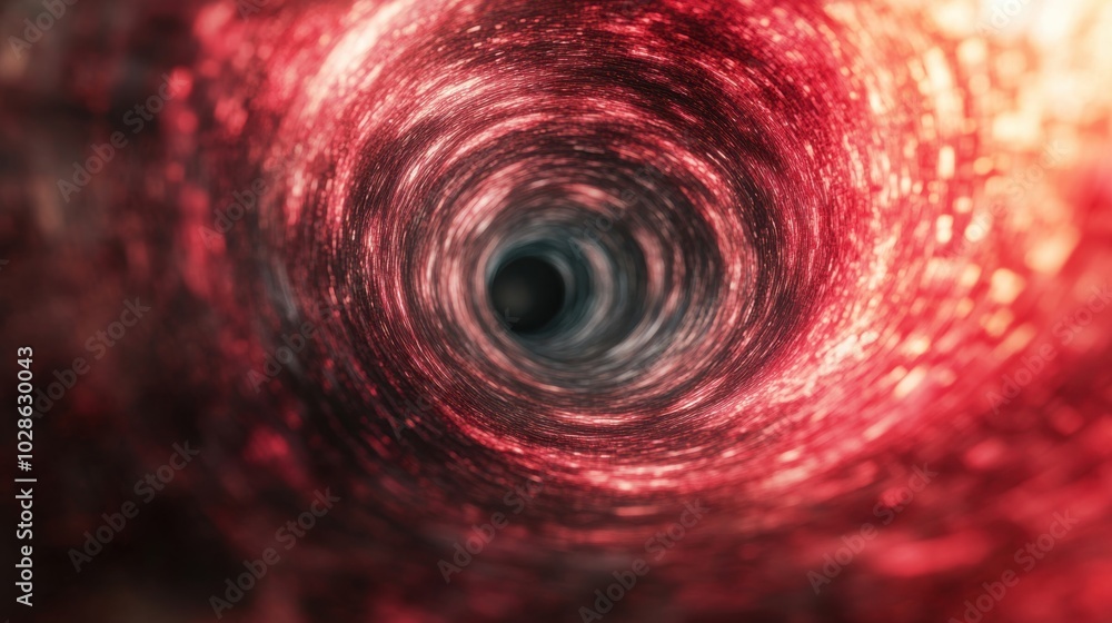 Poster abstract spinning vortex of light with intense red and black tones, creating a dynamic and captivati