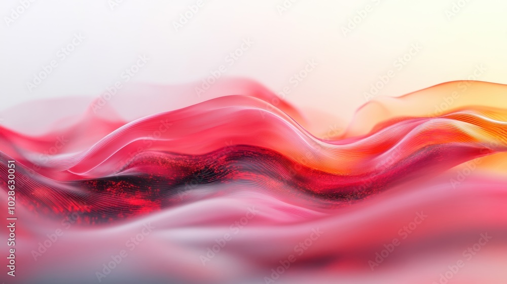 Poster a stunning abstract design featuring flowing red and orange waves with soft gradients, creating a se