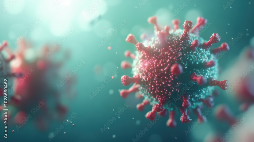 Aufkleber a detailed 3d rendering of virus particles, showcasing their spiky surface and soft bokeh background