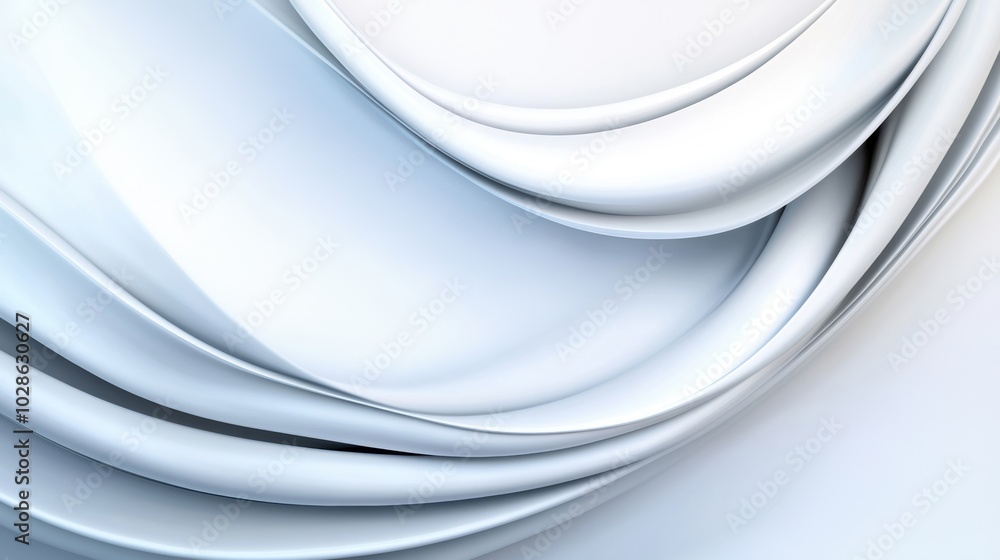 Poster minimalistic abstract design featuring soft white layered curves, creating a smooth, fluid texture w