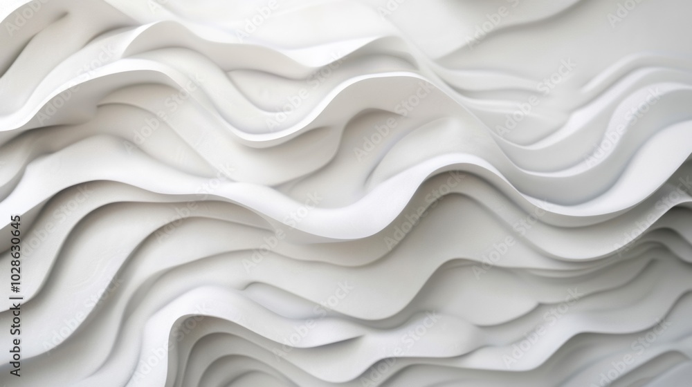 Aufkleber an abstract image with layered, flowing white waves, creating a soft, minimalist texture with a scul