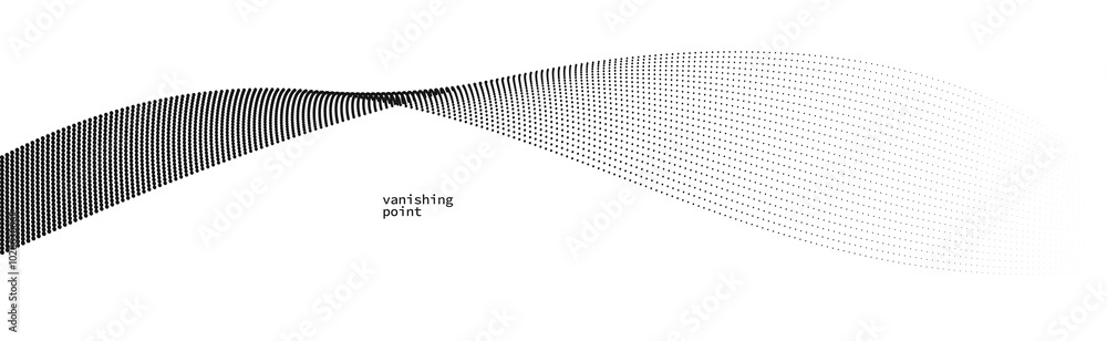 Poster abstract background vector illustration, dots in motion by curve lines, particles flow wave isolated