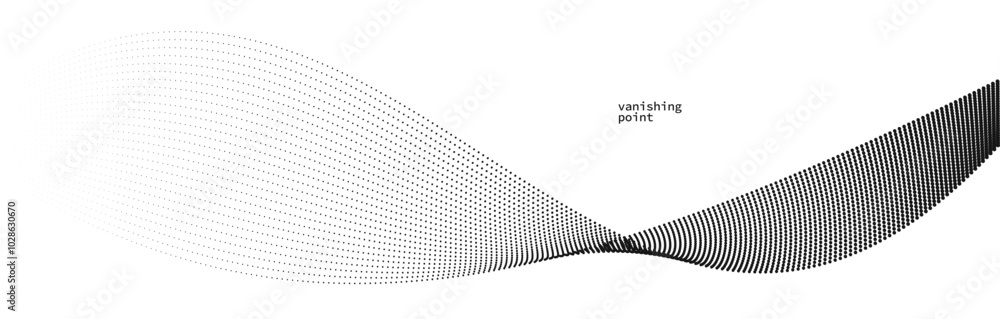 Poster abstract background vector illustration, dots in motion by curve lines, particles flow wave isolated