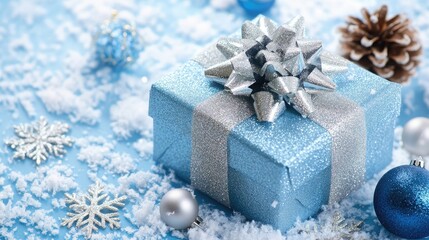 Stylish Blue and Silver Christmas Gift Box Decoration