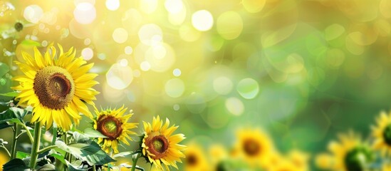 Obraz premium beautiful sunflower field, banner design