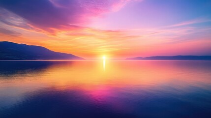 Fototapeta premium Serene Sunset Over Calm Waters with Vibrant Colors