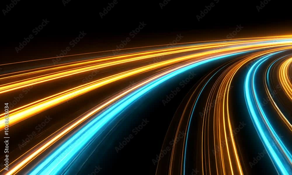 Poster abstract light trails on a curved path