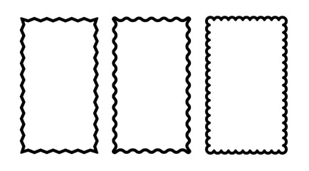 Vertical rectangular contour frames with zigzag and scallop edges set. Outline rectangular text boxes and stories templates.