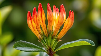 Fototapeta premium Vibrant Orange Flower with Green Leaves in Nature
