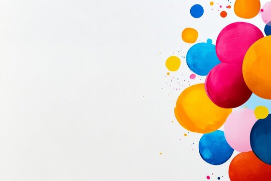 Bunch of balloons with smiling faces on them are arranged on a blue background. The balloons are of different colors. Birthday background, creative, happy face, colorful, empty space on the right