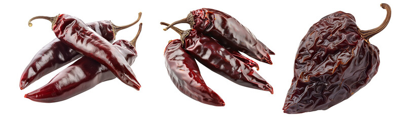 Set of Dried Chipotle chili pepper isolated on a white background.