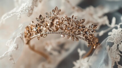 Naklejka premium Elegant Floral Tiara on Delicate Lace Fabric