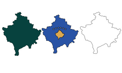 Kosova map outline, silhouette and kosova flag isolated on kosova map transparent background.