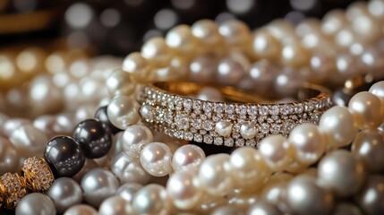 Elegant Jewelry Display with Pearls and Diamonds