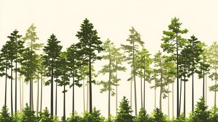 A seamless pattern of tall pine trees against a white background.