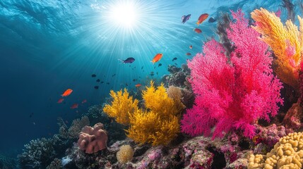 Vibrant Underwater Coral Reef with Colorful Fish