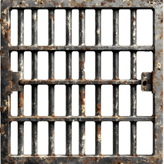 Rusty metal prison bars isolated on transparent background