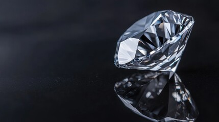 Sparkling Diamond on Black Surface with Reflection