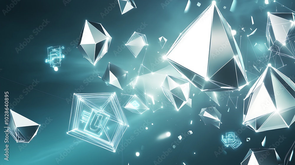 Poster abstract 3d background with glowing geometric shapes and futuristic elements.