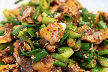 blanched cockles seasoned with sesame oil, green onion, chili, soy sauce and sesame seeds