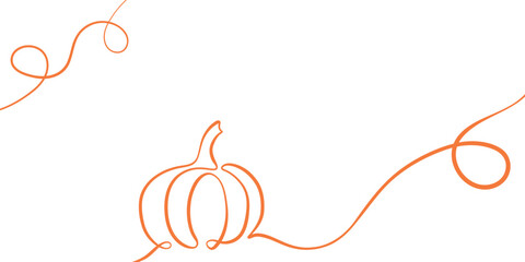 Single line Halloween pumpkin lantern frame, decorative minimalist vector elegant holiday banner design, isolated