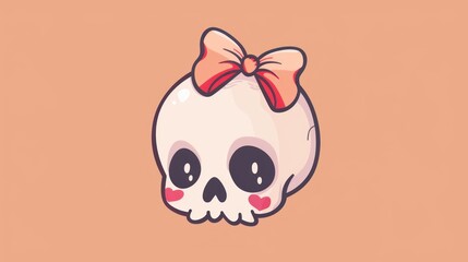 Fototapeta premium A Cartoon Skull with a Pink Bow and Red Hearts