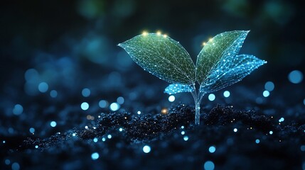 green plant with digital futuristic theme