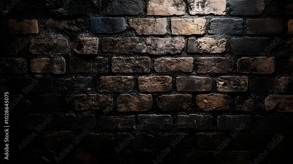 Canvas Prints A textured brick wall with dark tones and subtle lighting.