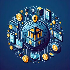 Obraz premium Digital Banking and Financial Technology Concept. logo icon design. premium illustration. ai