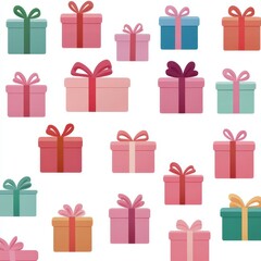 Colorful gift boxes with ribbons, white background