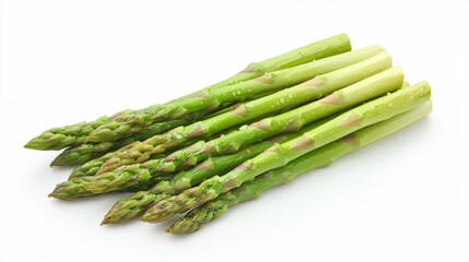 Roasted asparagus with garlic butter, isolated on a clean white background with delicate decorative flourishes