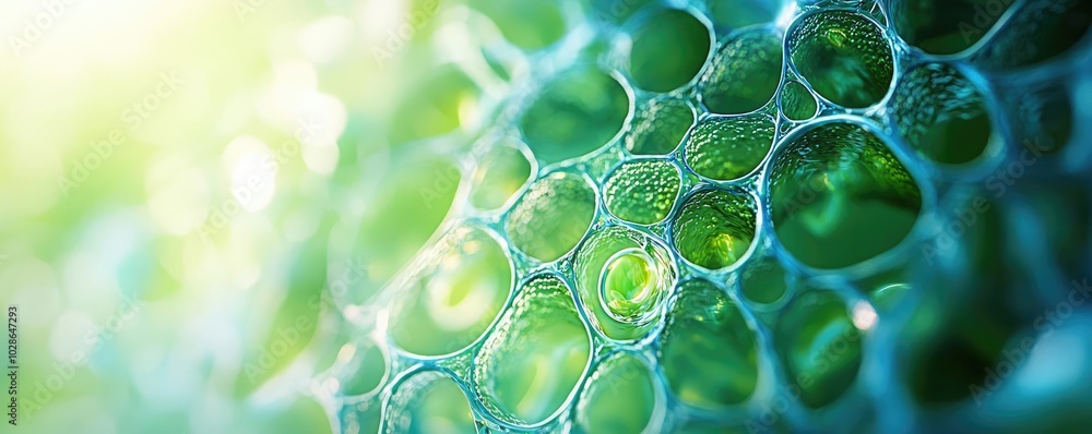 Poster close-up view of green bubbles on a surface, natural texture and pattern.
