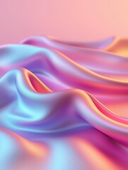 Fototapeta premium Delicate silk fabric draping with smooth waves in pastel pink and blue hues, soft texture against a gradient background.
