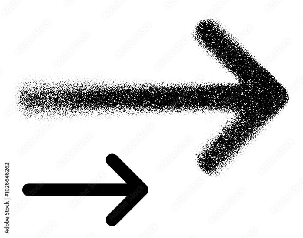 Poster a right-pointing arrow created in both scattered dot art and solid black styles, showing a direction