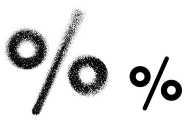 Vector illustration of a percentage symbol with stippling texture, creating a dotted effect, perfect for discount or finance themes.
